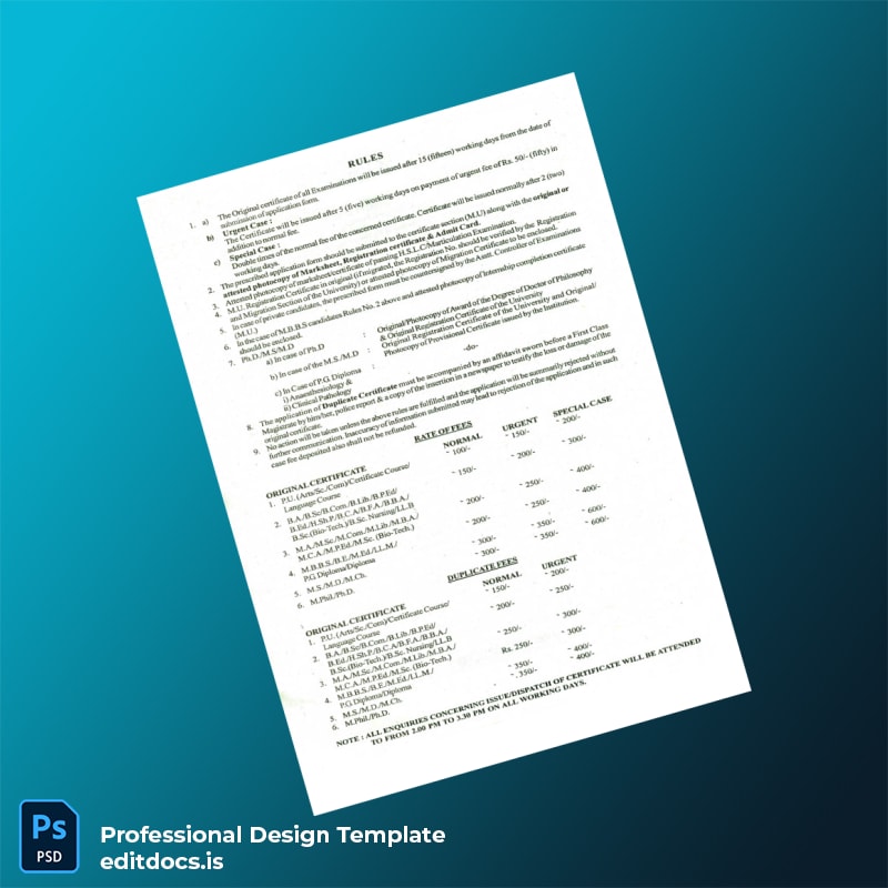 Editable India Manipur University Original Certificate Template in Word and PDF formats page 2 Page Preview - EditDocs