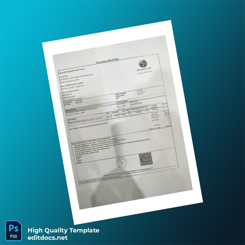 India Mantri Propiedades Private Limited Editable Utility Bill Template in Word and PDF formats