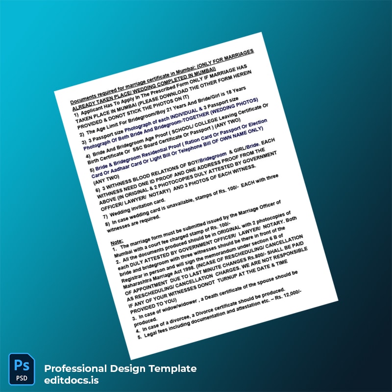 Editable India Marriage Registration Certificate Template (Word&PDF) Page Preview - EditDocs