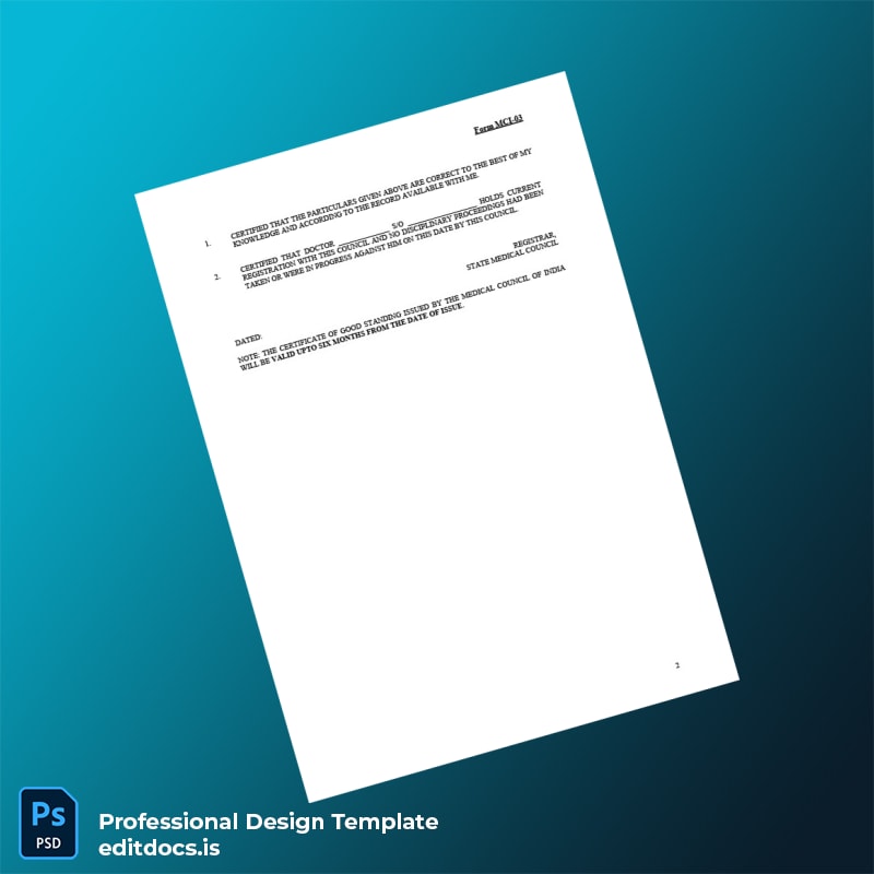 Editable India Medical Council Certificate of Good Standing Template in Word and PDF formats page 2 Page Preview - EditDocs
