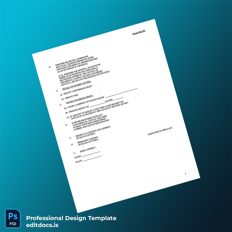 Editable India Medical Council Provisional Permanent Registration Form Template in Word and PDF formats page 2 Page Preview - EditDocs