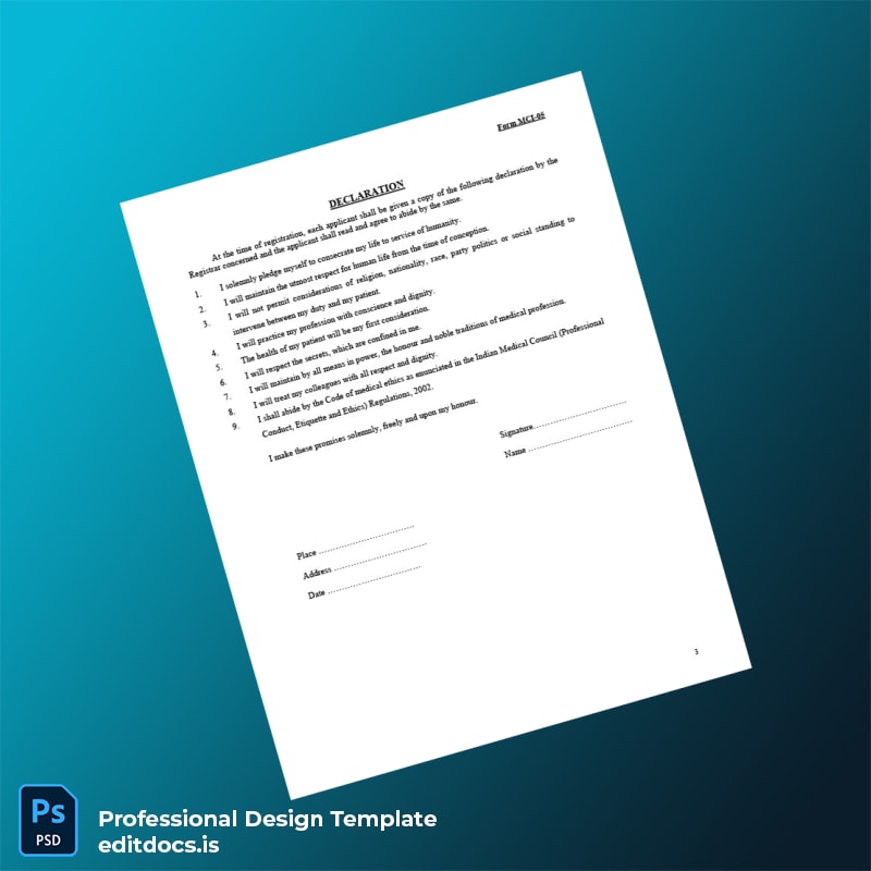 Editable India Medical Council Provisional Permanent Registration Form Template in Word and PDF formats page 3 Page Preview - EditDocs