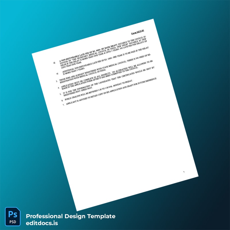 Editable India Medical Council Provisional Permanent Registration Form Template in Word and PDF formats page 7 Page Preview - EditDocs