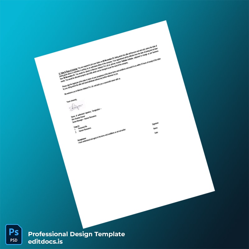 Editable India Mervice Infotech Pvt Ltd Employment Verification Letter Template in Word and PDF formats page 4 Page Preview - EditDocs