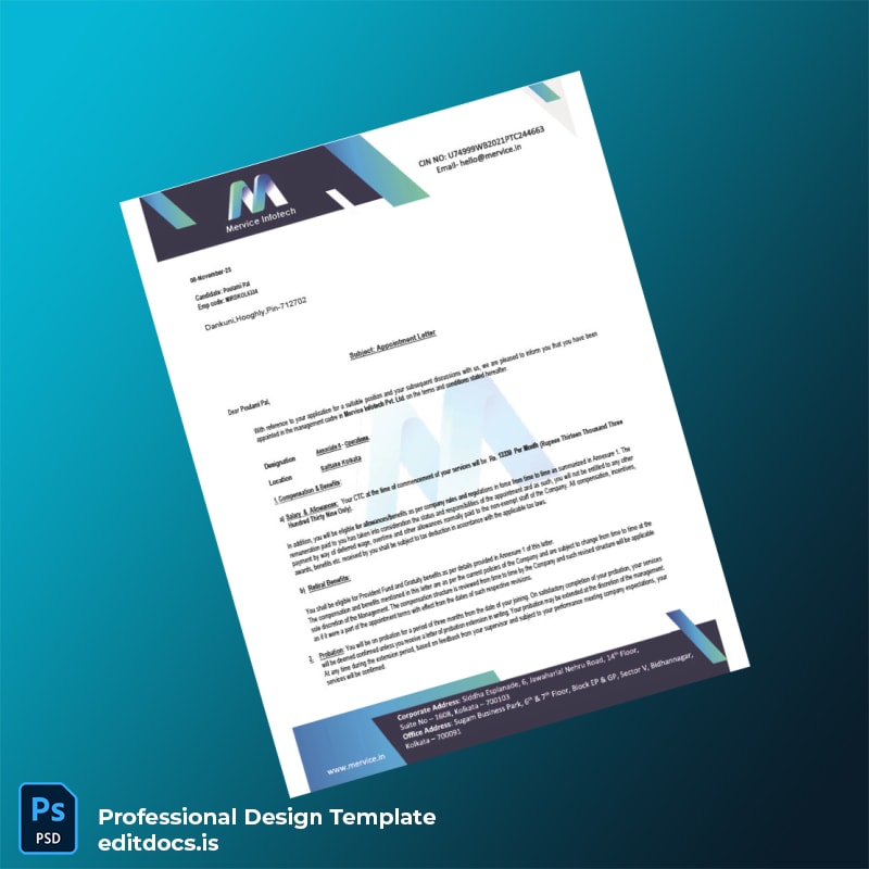 Editable India Mervice Infotech Pvt Ltd Employment Verification Letter Template (Word&PDF) Page Preview - EditDocs