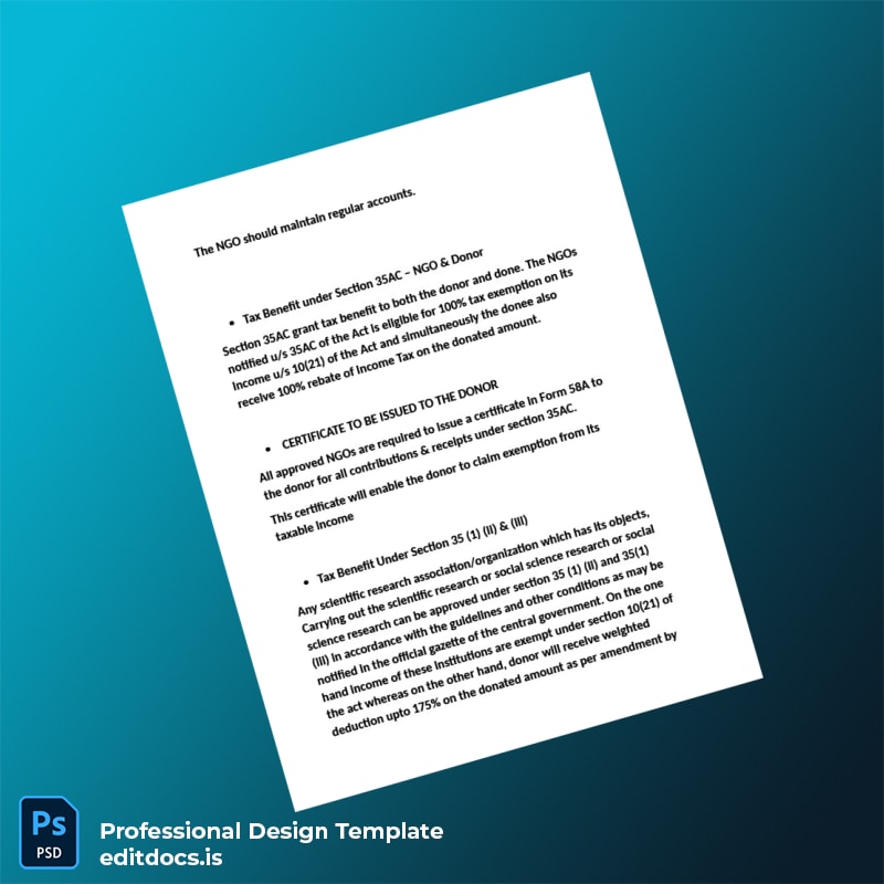 Editable India Ministry of Commerce NGO Registration Act Template in Word and PDF formats page 5 Page Preview - EditDocs