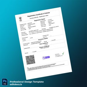 Editable India Ministry of Road Transport and Highways Vehicle Registration Certificate Template (Word&PDF) Page Preview