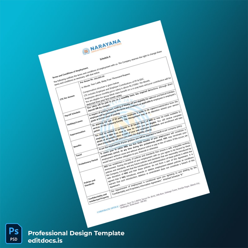 Editable India Narayana Educational Society Appointment Letter Template in Word and PDF formats page 2 Page Preview - EditDocs