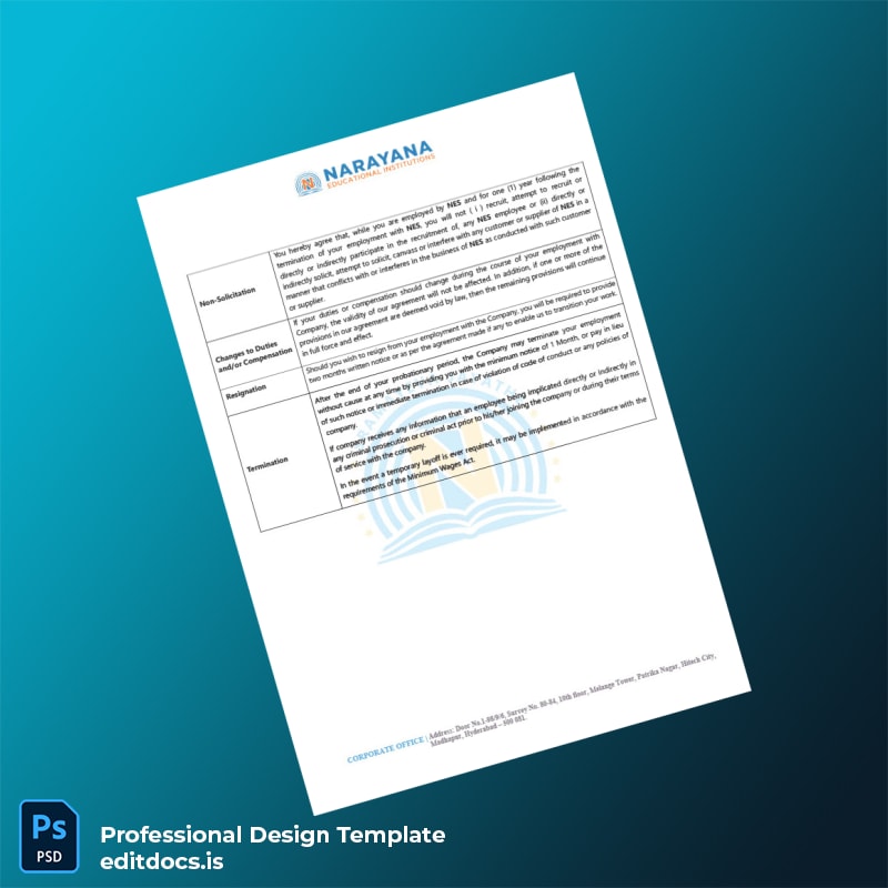 Editable India Narayana Educational Society Appointment Letter Template in Word and PDF formats page 3 Page Preview - EditDocs