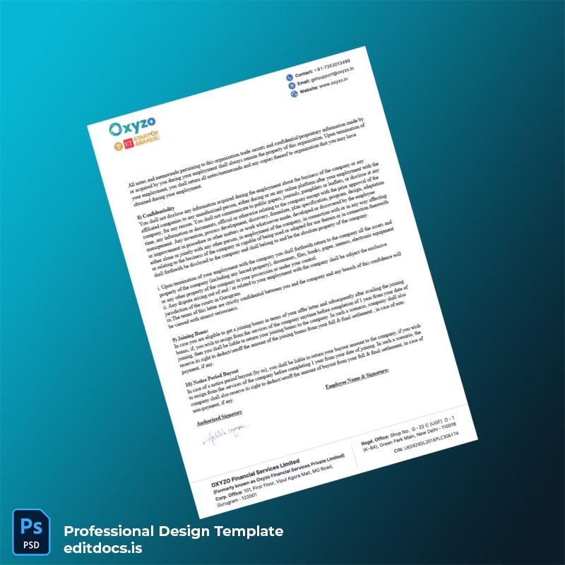 Editable India OXYZO Employment Verification Letter Template in Word and PDF formats page 3 Page Preview - EditDocs