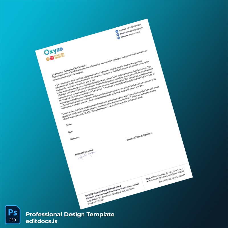Editable India OXYZO Employment Verification Letter Template in Word and PDF formats page 4 Page Preview - EditDocs