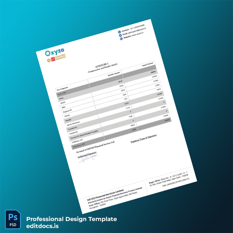 Editable India OXYZO Employment Verification Letter Template in Word and PDF formats page 5 Page Preview - EditDocs