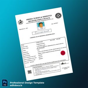 Editable India Odisha Nursing Registration Certificate Template (Word&PDF) Page Preview
