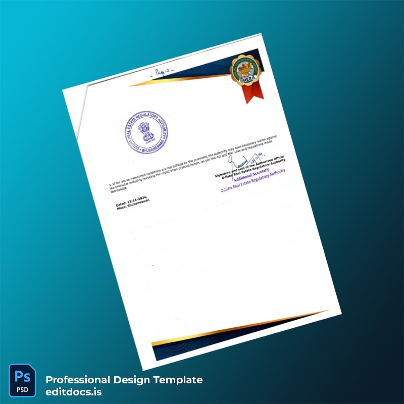 Editable India Odisha Registration Certificate Template in Word and PDF formats page 2 Page Preview - EditDocs