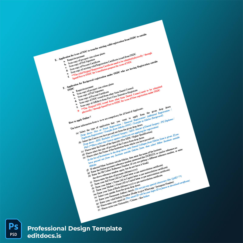 Editable India Odisha State Dental Council Registration Certificate Template in Word and PDF formats page 2 Page Preview - EditDocs