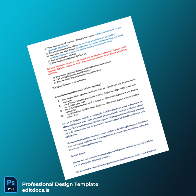 Editable India Odisha State Dental Council Registration Certificate Template in Word and PDF formats page 3 Page Preview - EditDocs