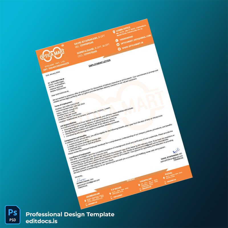 Editable India Optica Mart Employment Verification Letter Template in Word and PDF formats page 2 Page Preview - EditDocs