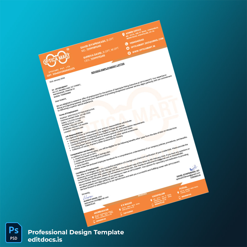 Editable India Optica Mart Employment Verification Letter Template in Word and PDF formats page 3 Page Preview - EditDocs