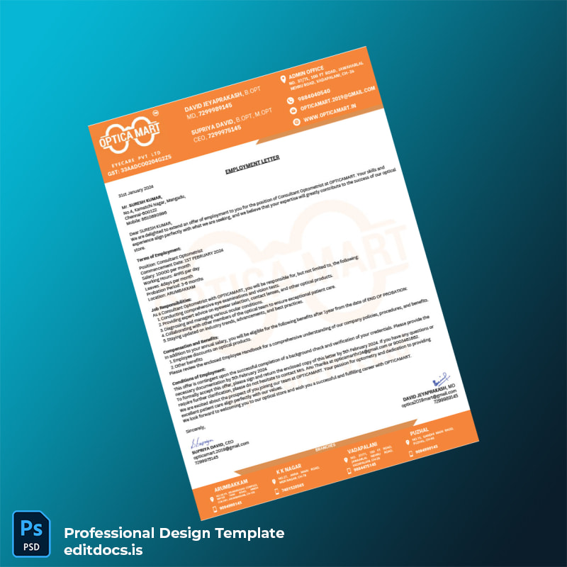 Editable India Opticamart Employment Verification Letter Template in Word and PDF formats page 2 Page Preview - EditDocs