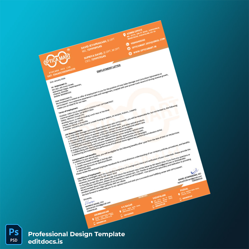 Editable India Opticamart Employment Verification Letter Template in Word and PDF formats page 3 Page Preview - EditDocs