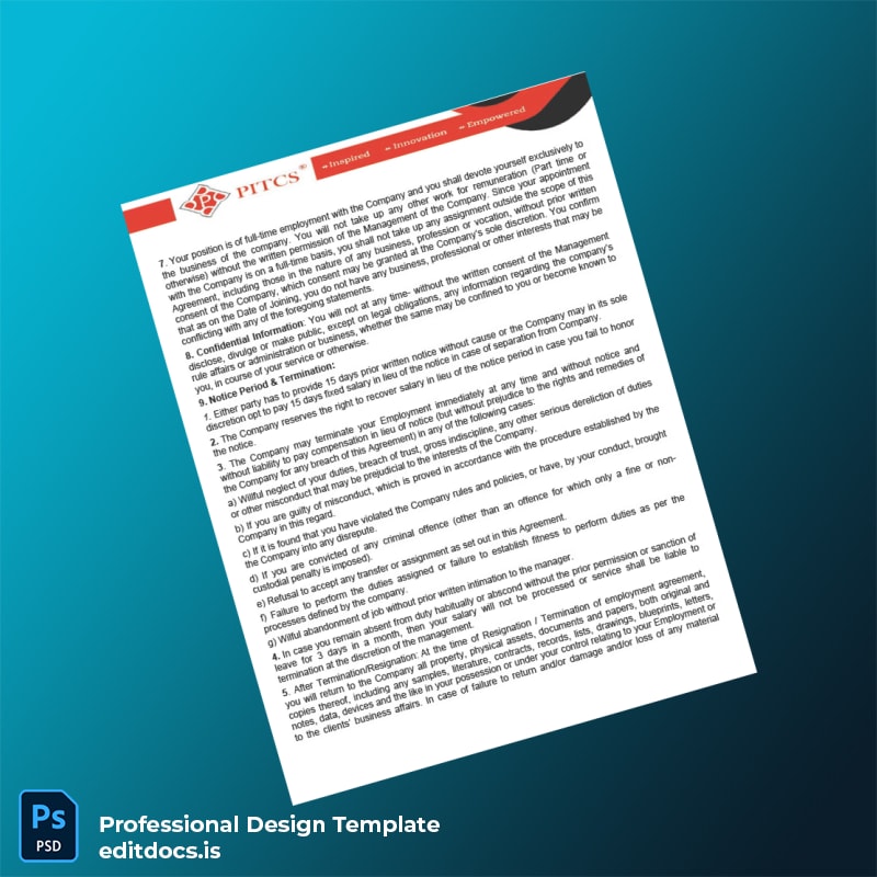 Editable India PITCS Employment Verification Letter Template in Word and PDF formats page 2 Page Preview - EditDocs