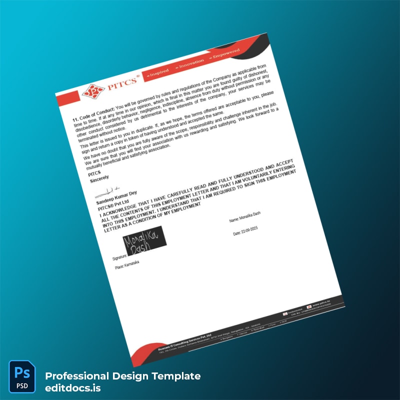 Editable India PITCS Employment Verification Letter Template in Word and PDF formats page 4 Page Preview - EditDocs