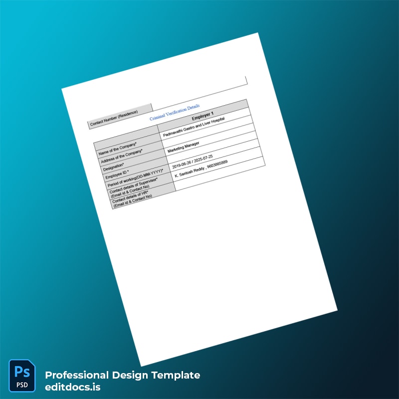 Editable India Padmavathi Gastro and Liver Hospital Employment Verification Letter Template in Word and PDF formats page 2 Page Preview - EditDocs