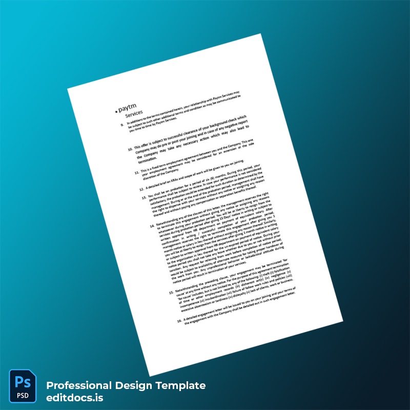 Editable India Paytm Employment Verification Letter Template in Word and PDF formats page 3 Page Preview - EditDocs