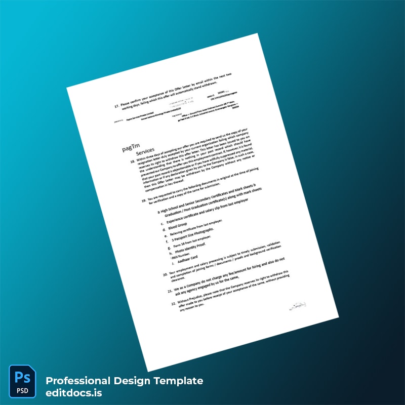 Editable India Paytm Employment Verification Letter Template in Word and PDF formats page 4 Page Preview - EditDocs