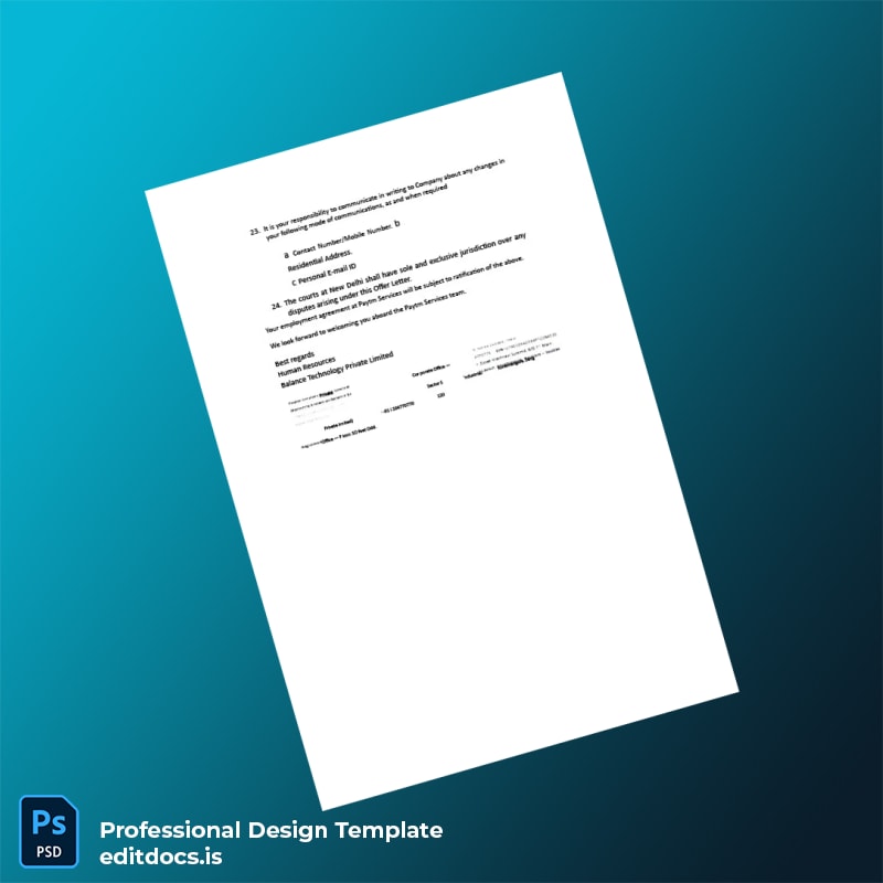 Editable India Paytm Employment Verification Letter Template in Word and PDF formats page 5 Page Preview - EditDocs