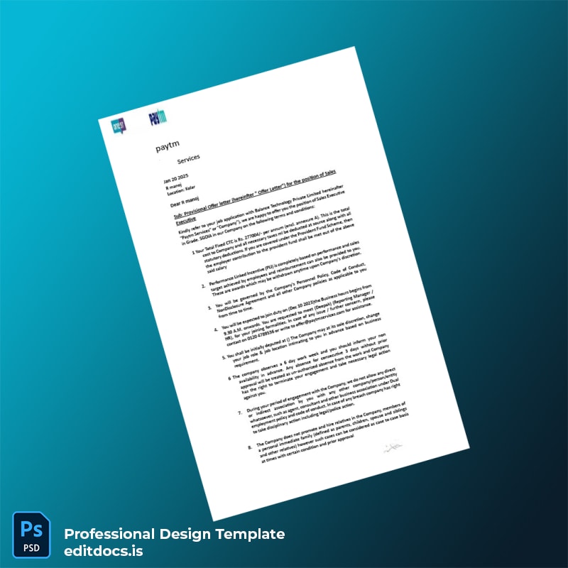 Editable India Paytm Employment Verification Letter Template (Word&PDF) Page Preview - EditDocs