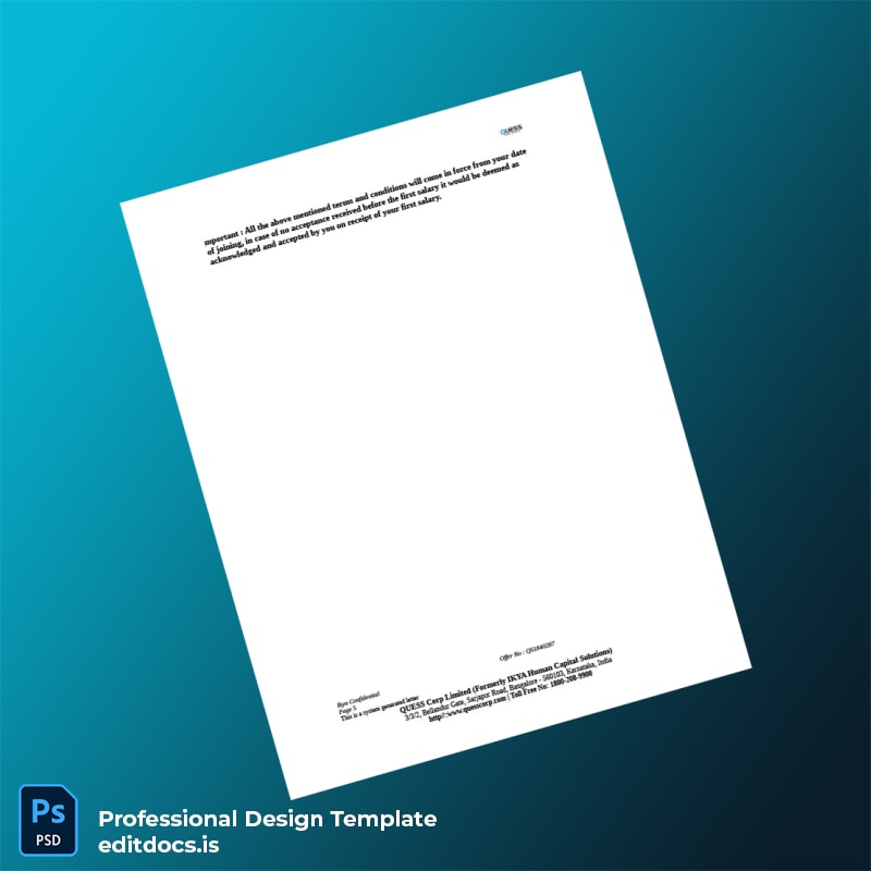 Editable India Quess Corp Limited Employment Verification Letter Template in Word and PDF formats page 5 Page Preview - EditDocs