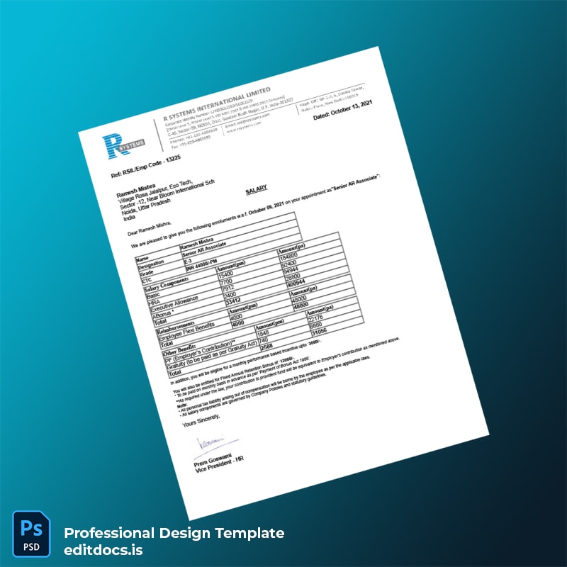 Editable India R Systems International Limited Employment Verification Letter Template in Word and PDF formats page 2 Page Preview - EditDocs