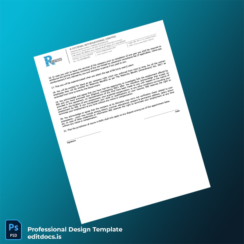 Editable India R Systems International Limited Employment Verification Letter Template in Word and PDF formats page 5 Page Preview - EditDocs