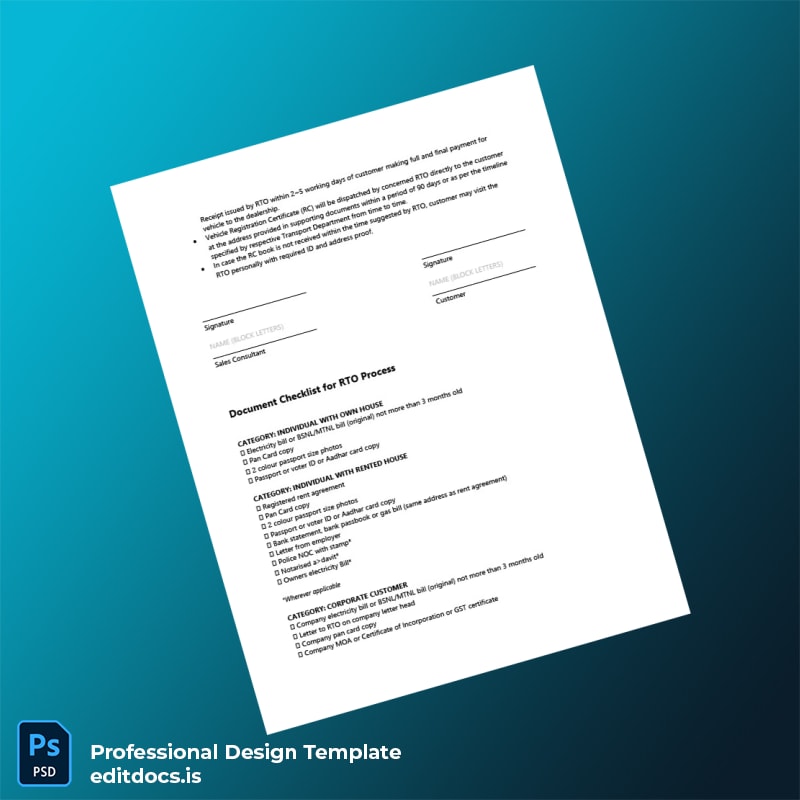 Editable India RTO Road Transport Office Registration Certificate Template in Word and PDF formats page 2 Page Preview - EditDocs