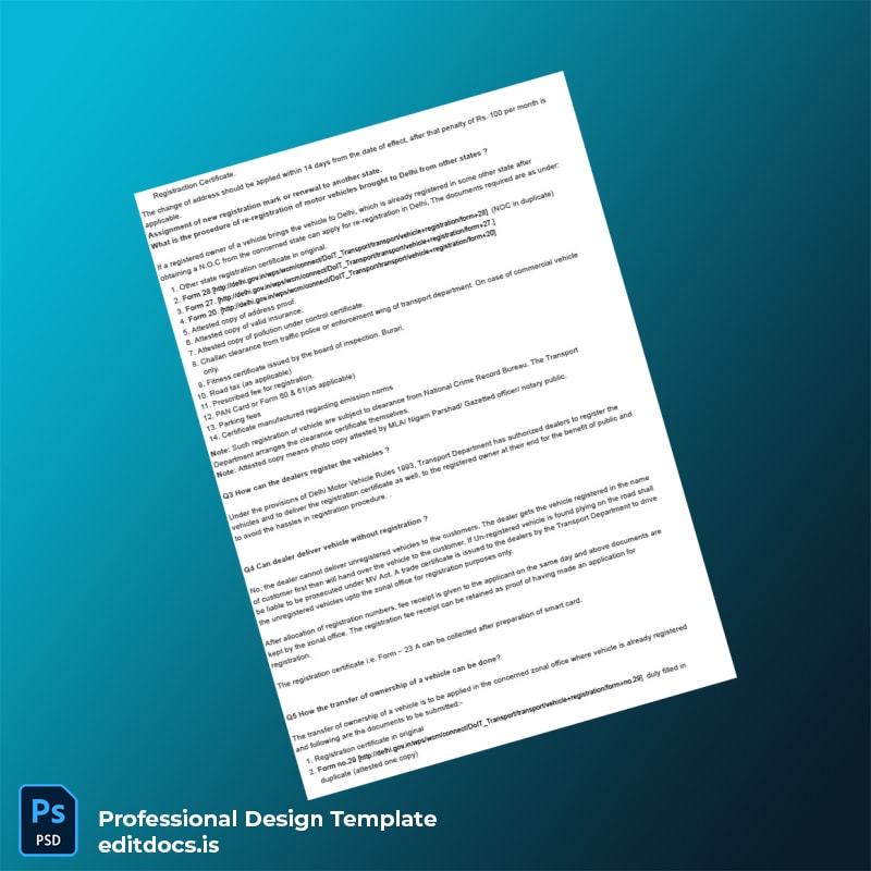 Editable India RTO Vehicle Registration Information Document in Word and PDF formats page 2 Page Preview - EditDocs