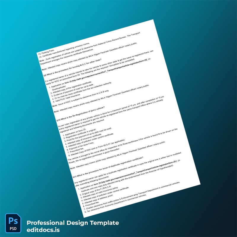 Editable India RTO Vehicle Registration Information Document in Word and PDF formats page 5 Page Preview - EditDocs