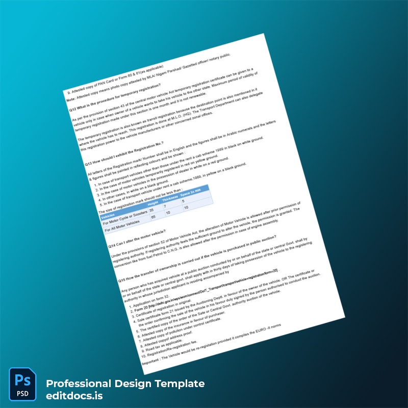 Editable India RTO Vehicle Registration Information Document in Word and PDF formats page 6 Page Preview - EditDocs