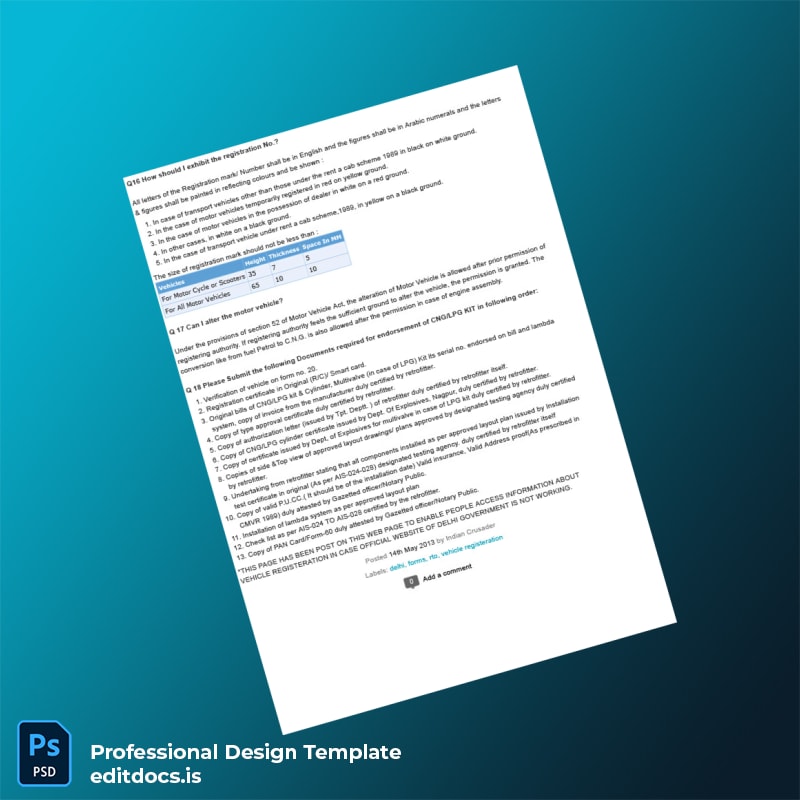 Editable India RTO Vehicle Registration Information Document in Word and PDF formats page 7 Page Preview - EditDocs