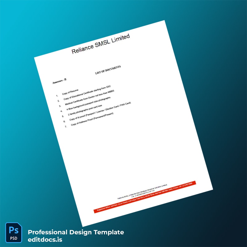 Editable India Reliance SMSL Limited Employment Verification Letter Template in Word and PDF formats page 6 Page Preview - EditDocs