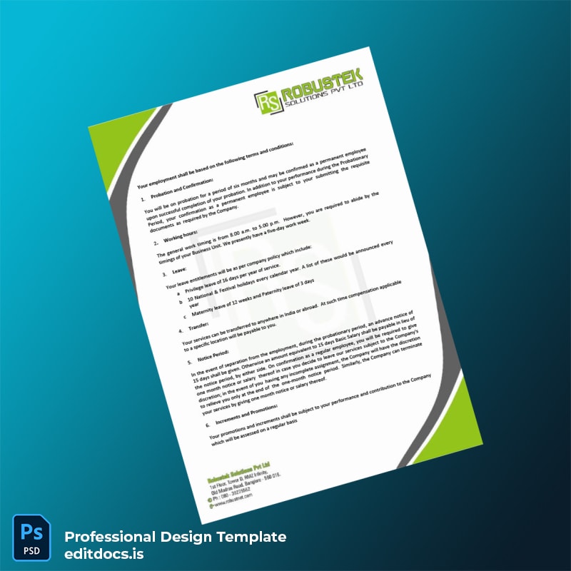 Editable India RobusTEK Solutions Employment Verification Letter Template in Word and PDF formats page 2 Page Preview - EditDocs