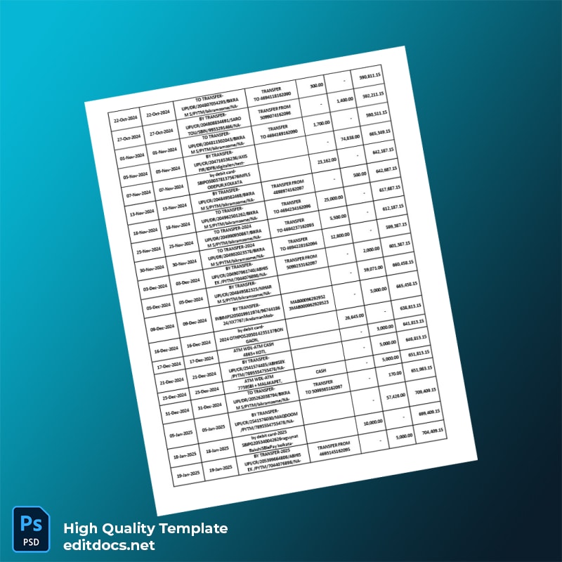 India SBI Account Statement Template in Word and PDF formats page 3