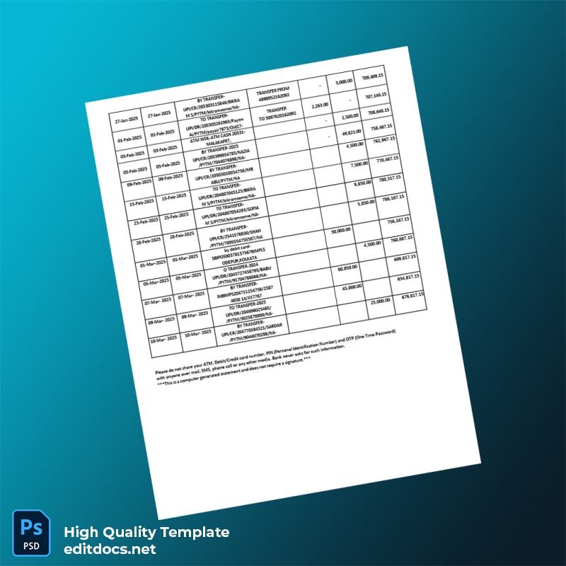 India SBI Account Statement Template in Word and PDF formats page 4