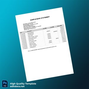 India SNBK Bank Statement Template in Word and PDF formats