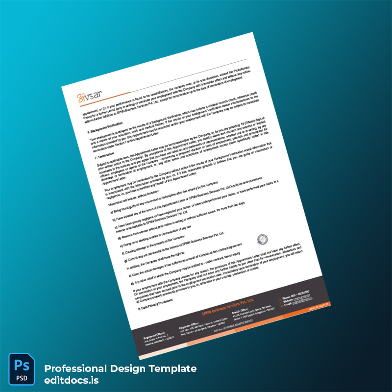 Editable India SPNN Business Services Private Limited Employment Verification Letter Template in Word and PDF formats page 2 Page Preview - EditDocs