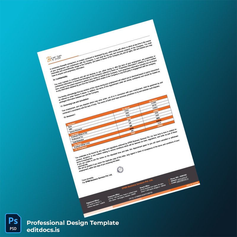 Editable India SPNN Business Services Private Limited Employment Verification Letter Template in Word and PDF formats page 4 Page Preview - EditDocs