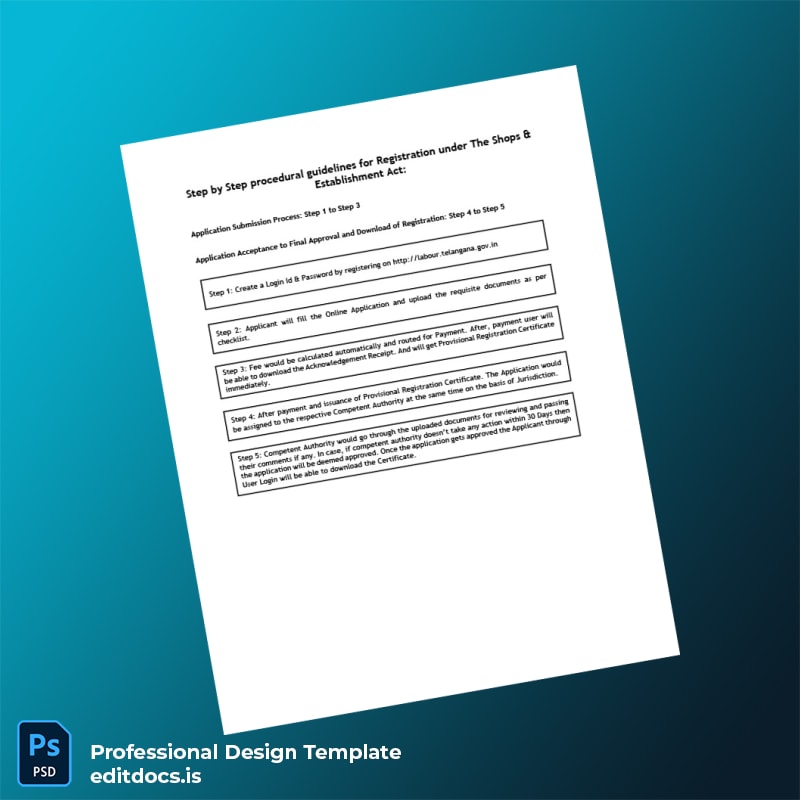 Editable India Shops Act Registration Certificate Template in Word and PDF formats page 2 Page Preview