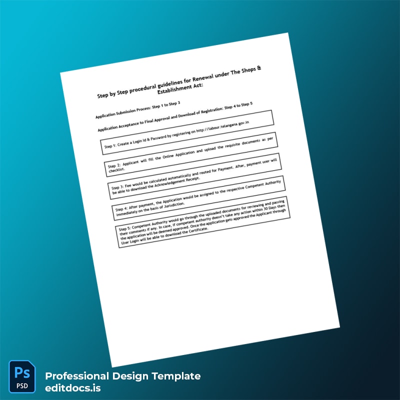 Editable India Shops Act Registration Certificate Template in Word and PDF formats page 5 Page Preview