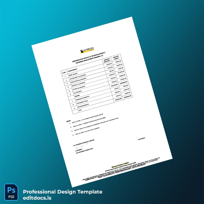 Editable India Shriram Finance Limited Employment Verification Letter Template in Word and PDF formats page 2 Page Preview - EditDocs