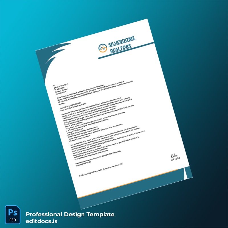 Editable India SilverDome Realtors Employment Verification Letter Template (Word&PDF) Page Preview - EditDocs